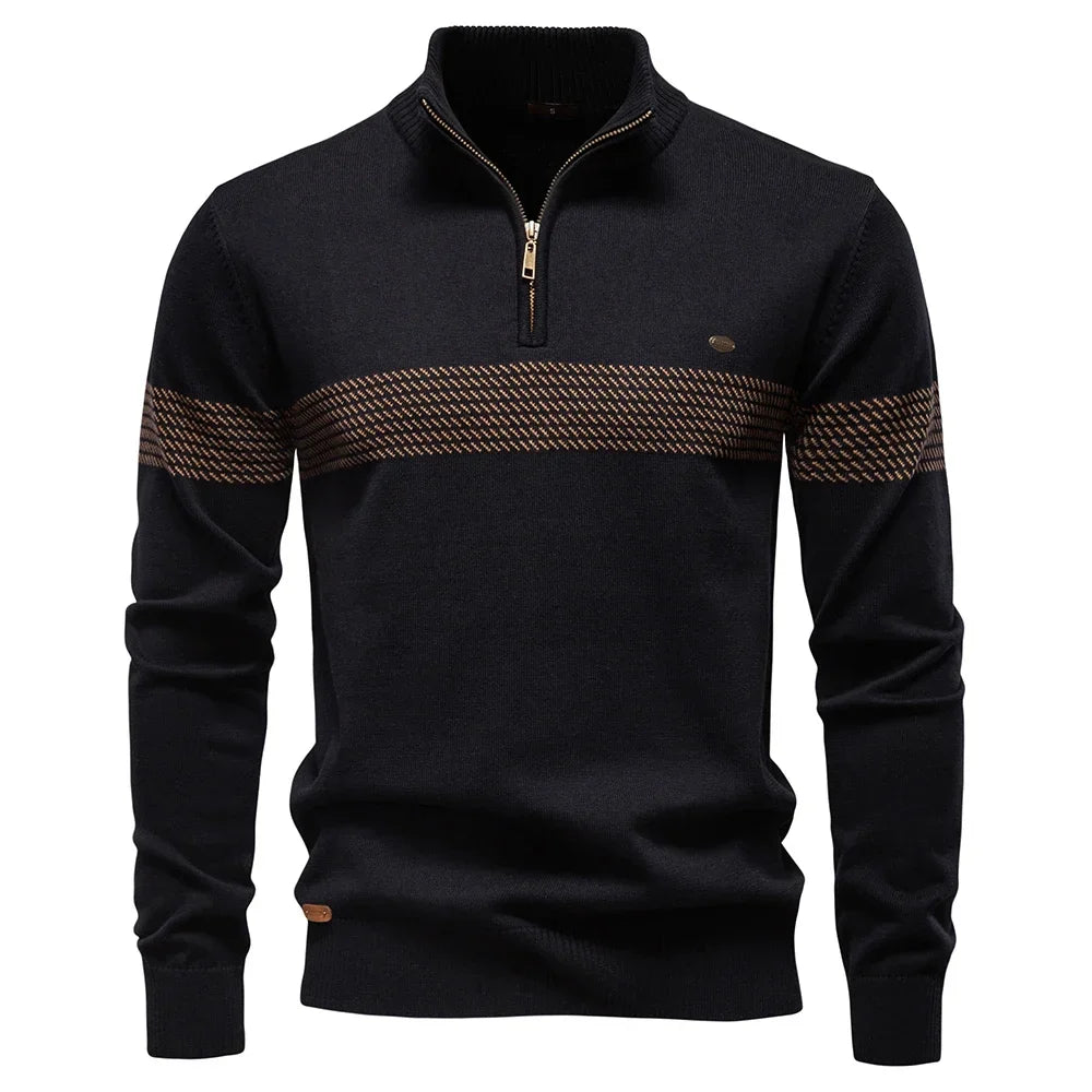 DELVARO® Half-Zip Mock Neck Stripe Pullover