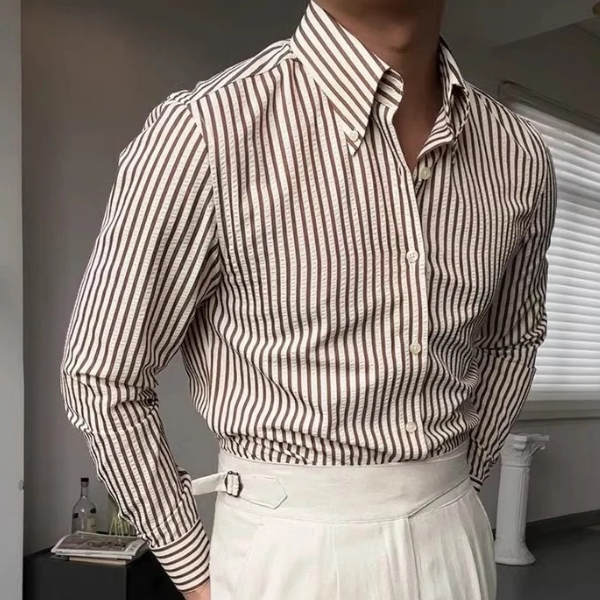 CALVETTI® Retro Plaid Wide Collar Long Sleeve Shirt