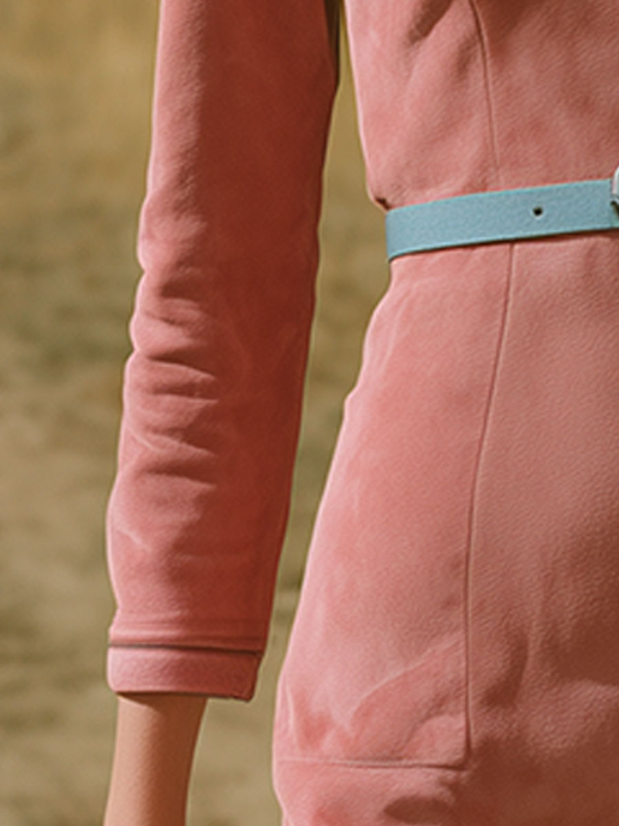 Western-style Vintage Embroidered Pink Faux Suede Mini Dress