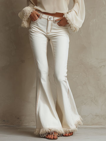 White Frayed-hem Flared Jeans