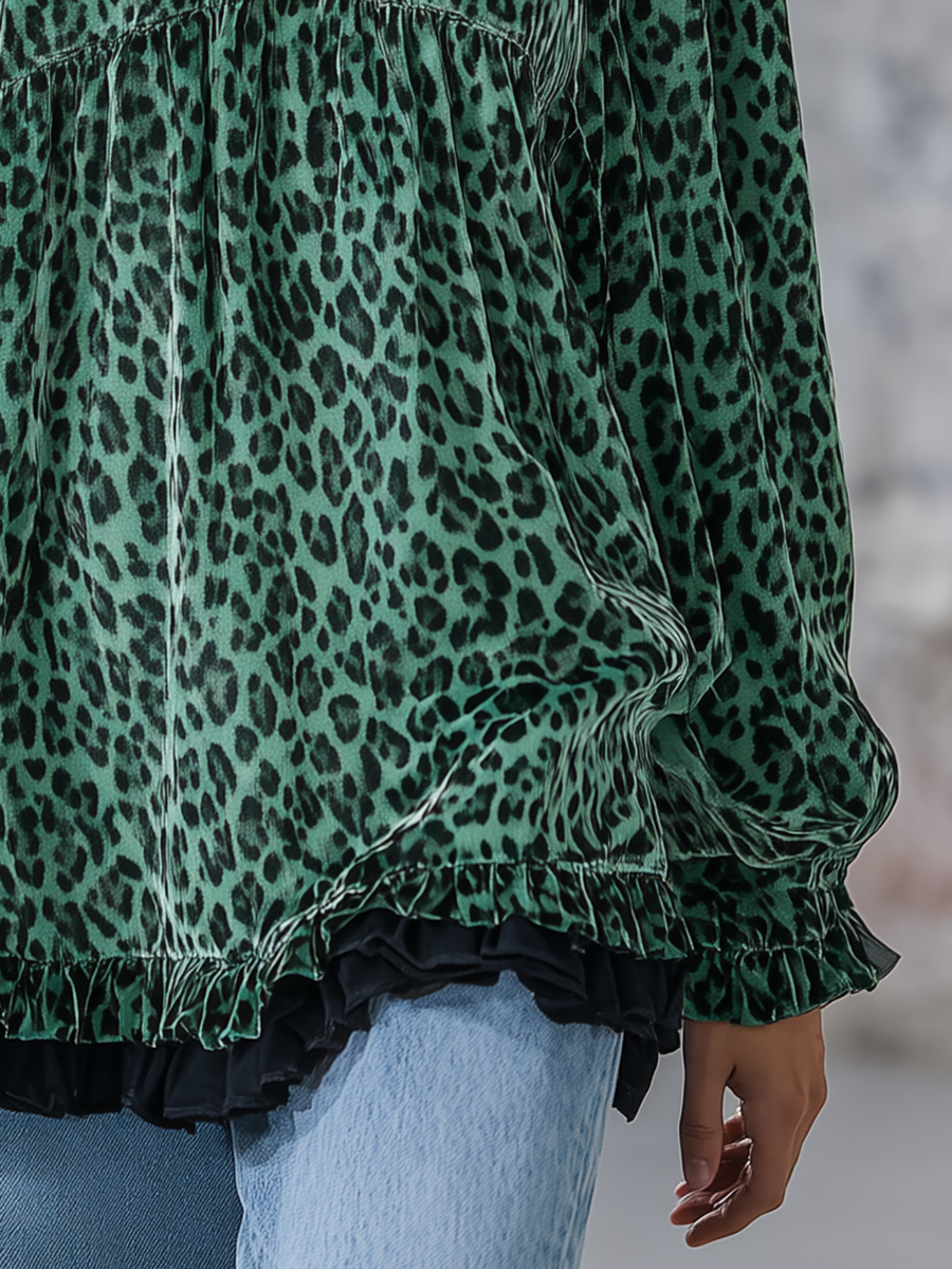 Vintage Elegant Charming Leopard Print Velvet Long-sleeved T-shirt