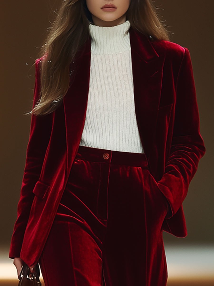 【24-hour shipping out】Casual Loose Retro Solid Velvet Pocket Blazer