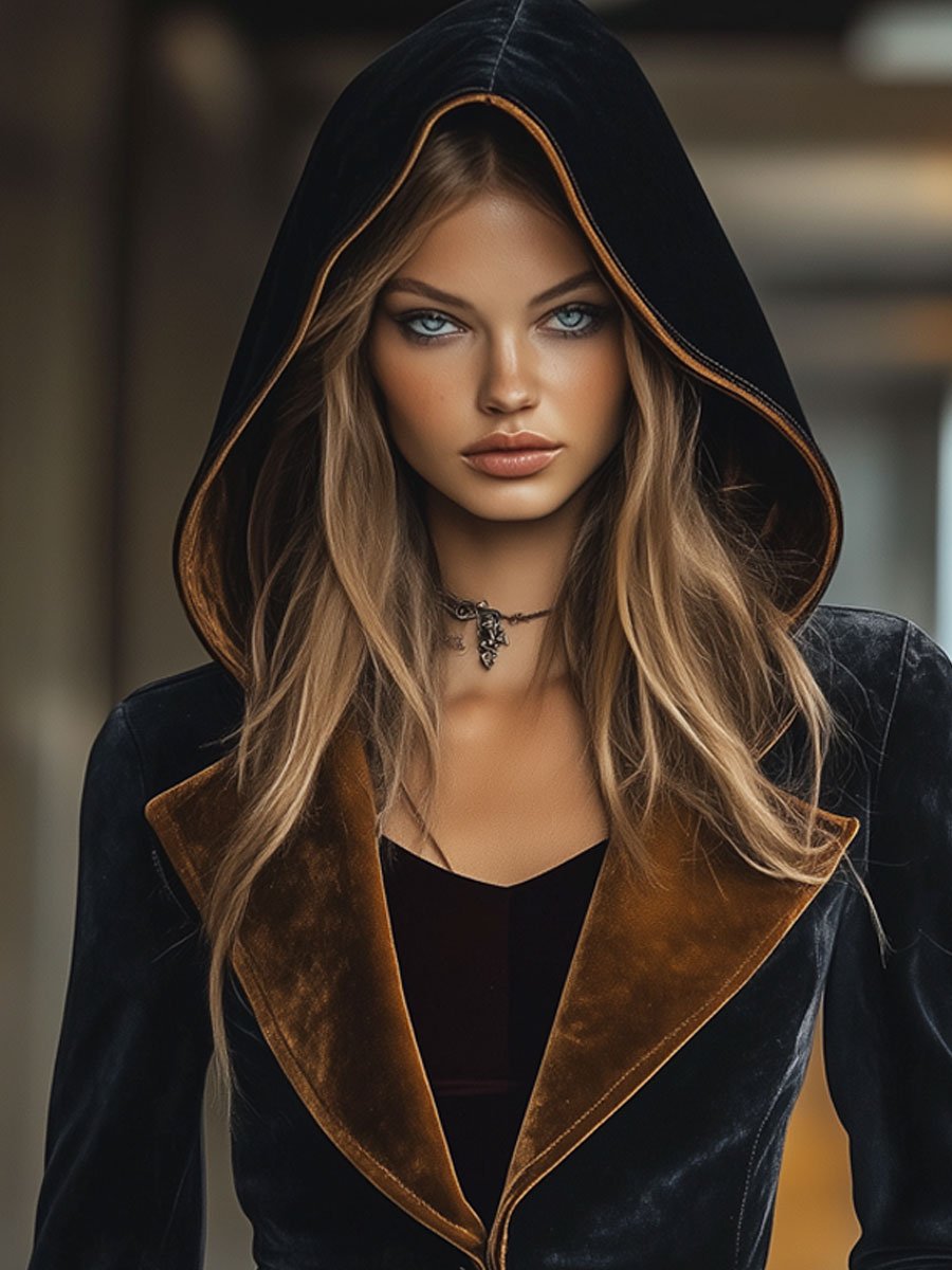 【24-hour shipping out】Casual Loose Vintage Velvet Hooded Jacket