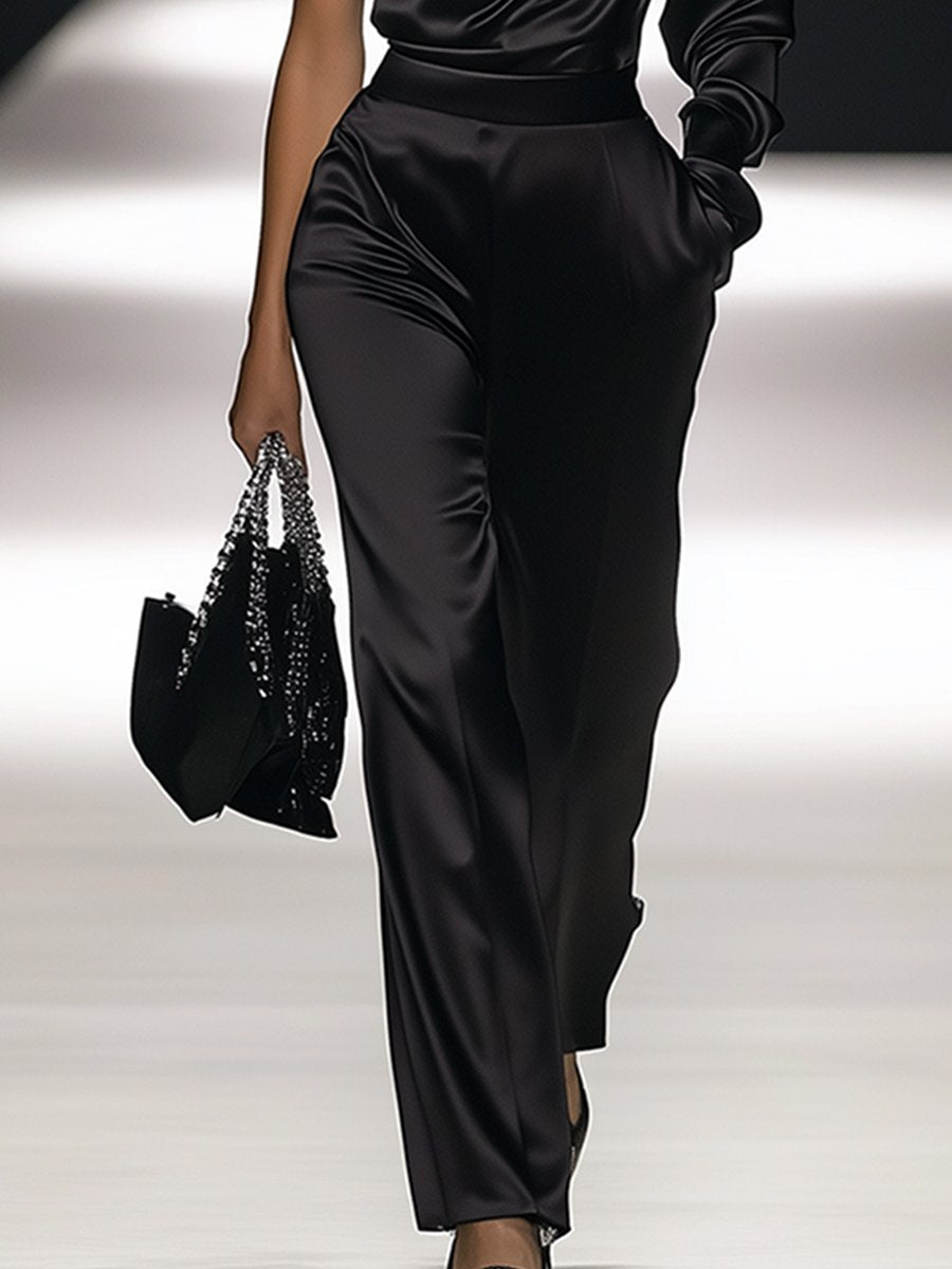 【24-hour shipping out】Elegant Off-the-shoulder Satin Long-sleeved Jumpsuit