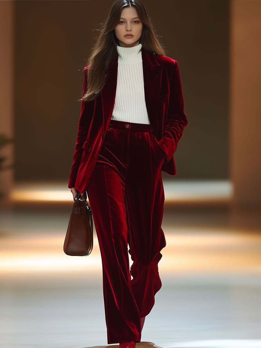 【24-hour shipping out】Casual Loose Retro Solid Velvet Pocket Blazer