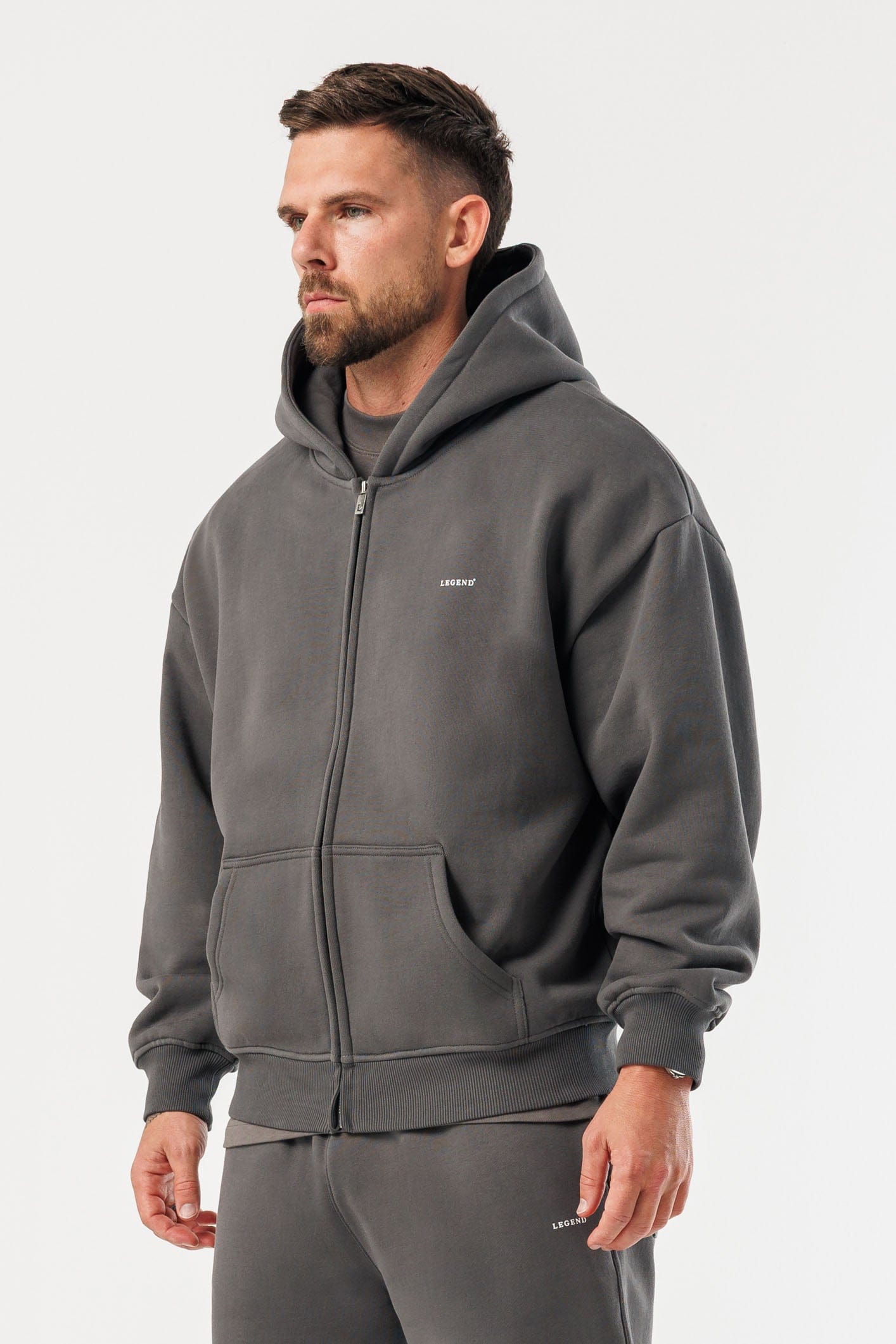 ZIPPED HOODIE - DARK GREY