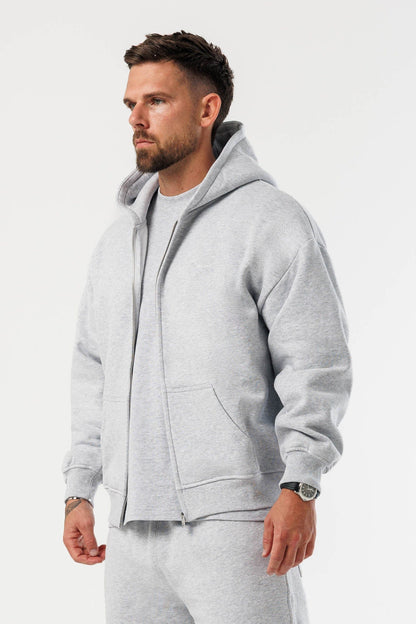 ZIPPED HOODIE - GREY MARL