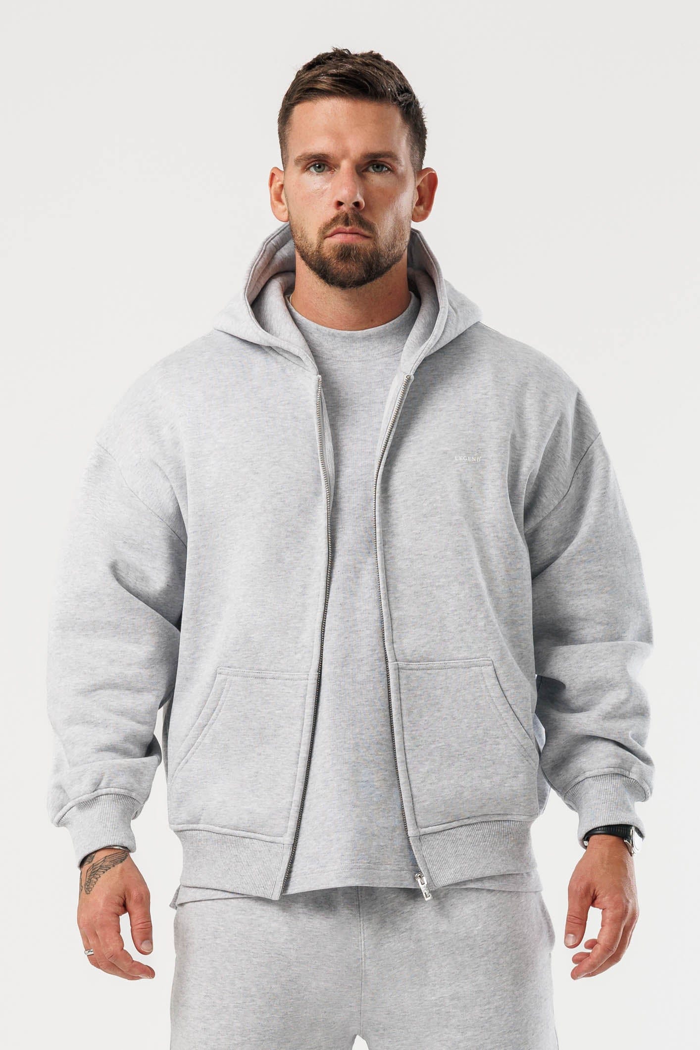 ZIPPED HOODIE - GREY MARL