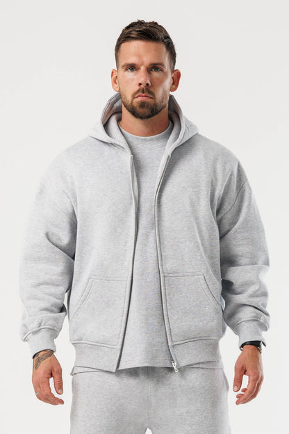 ZIPPED HOODIE - GREY MARL