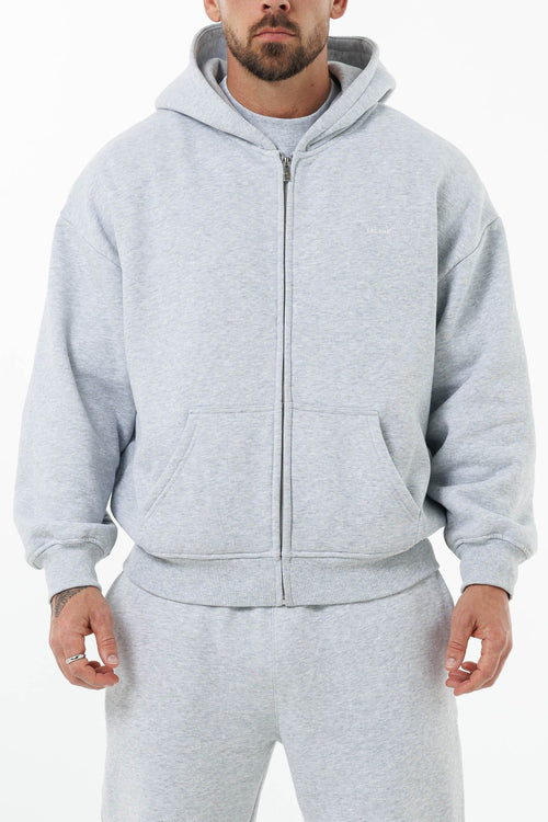 ZIPPED HOODIE - GREY MARL