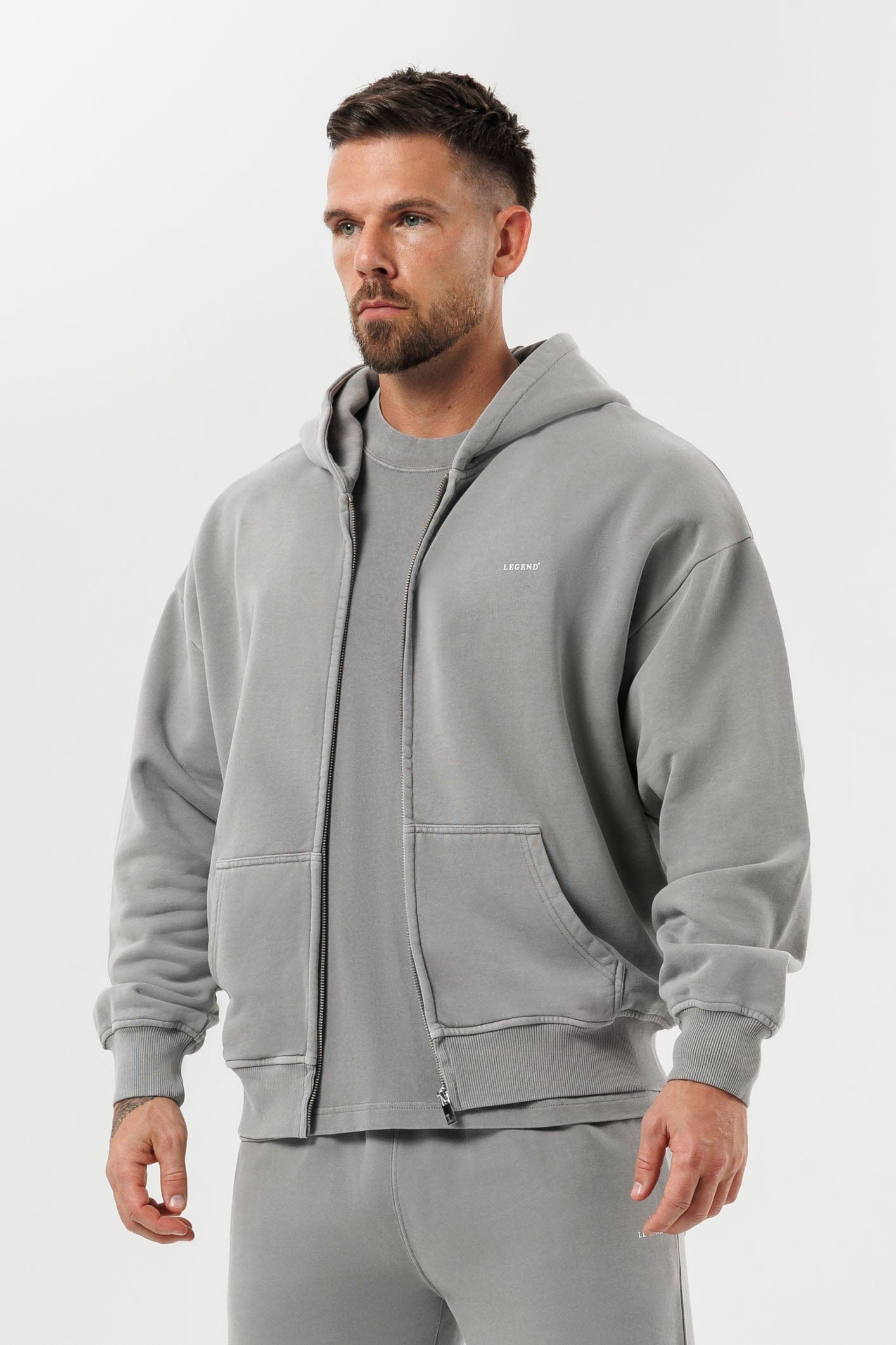 ZIPPED HOODIE - WASHED GREY