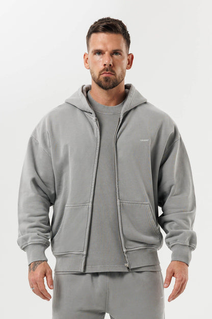 ZIPPED HOODIE - WASHED GREY