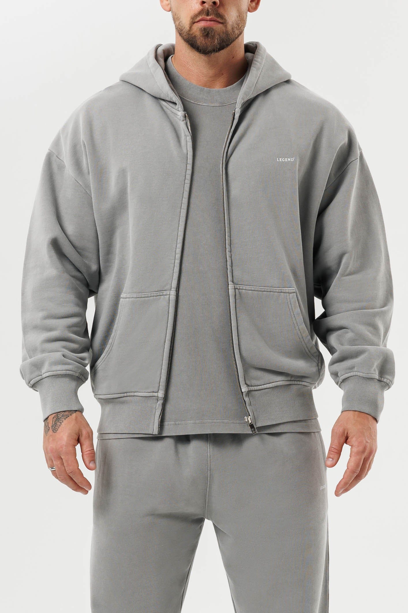 ZIPPED HOODIE - WASHED GREY