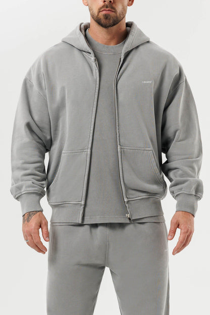 ZIPPED HOODIE - WASHED GREY