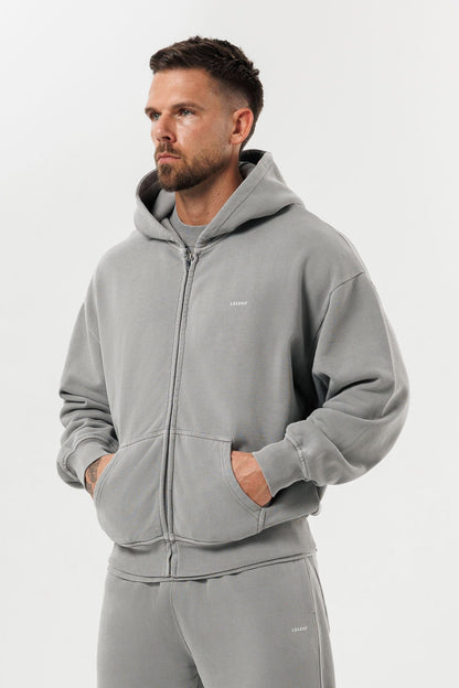 ZIPPED HOODIE - WASHED GREY