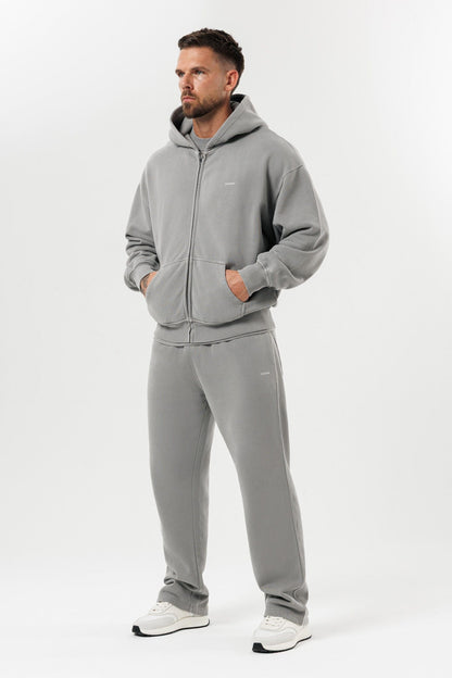 ZIPPED HOODIE - WASHED GREY
