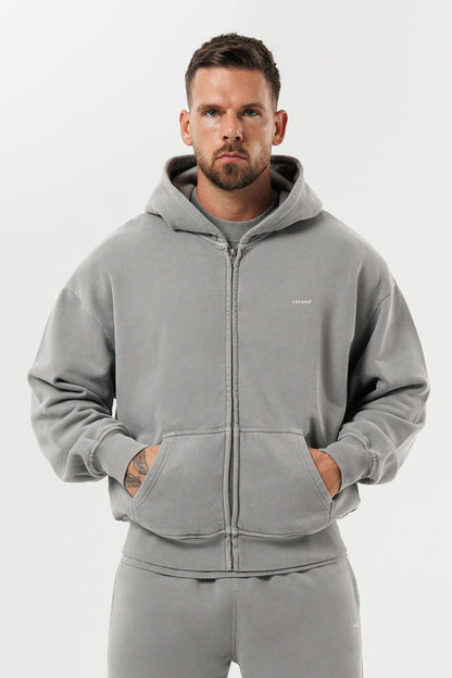 ZIPPED HOODIE - WASHED GREY