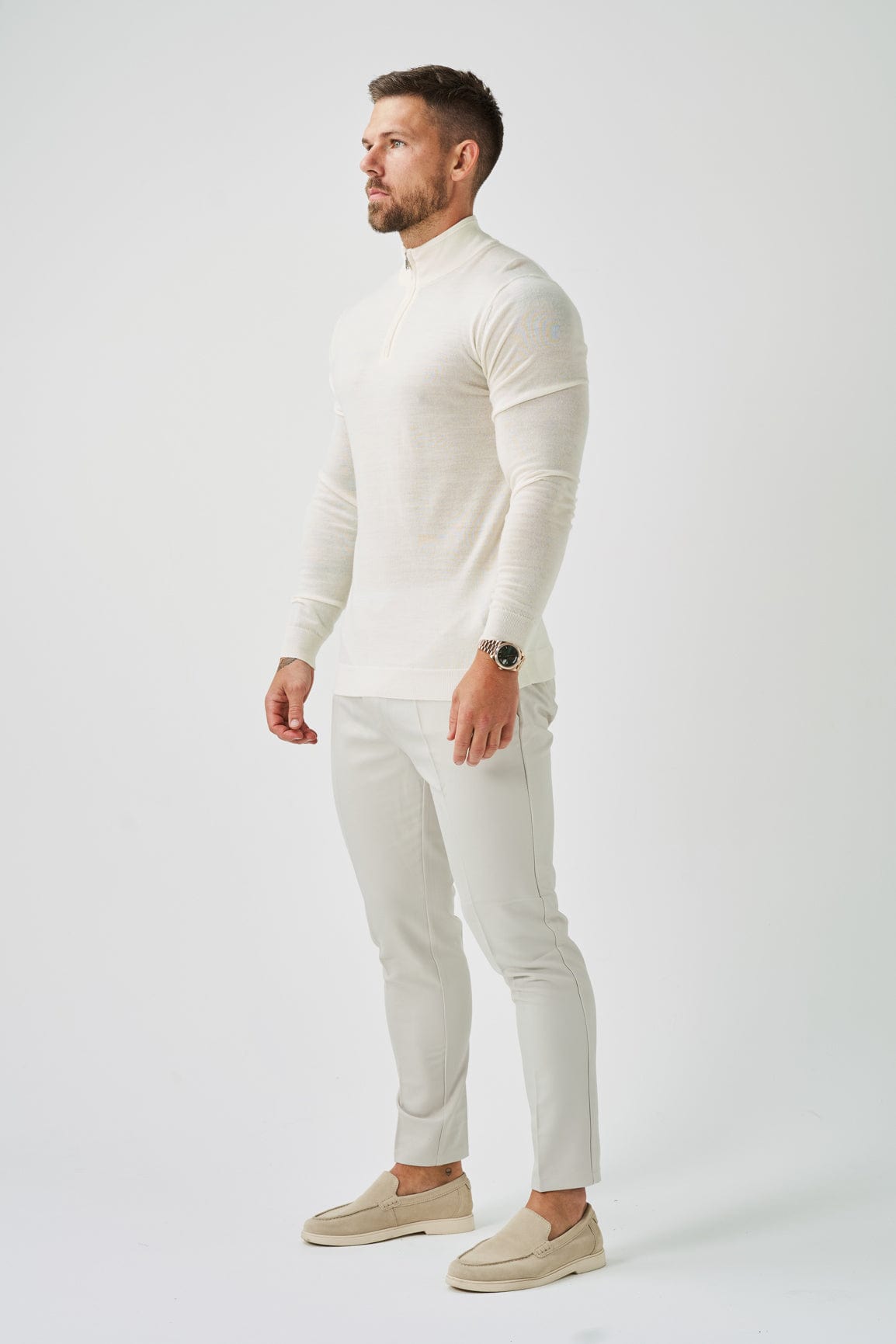 KNIT QUARTER ZIP SWEATER - OFF WHITE