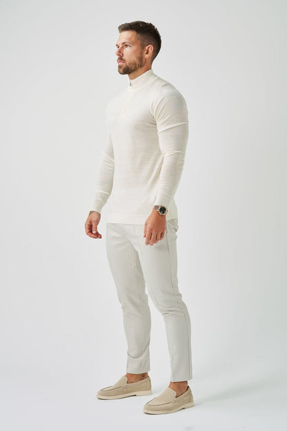 KNIT QUARTER ZIP SWEATER - OFF WHITE