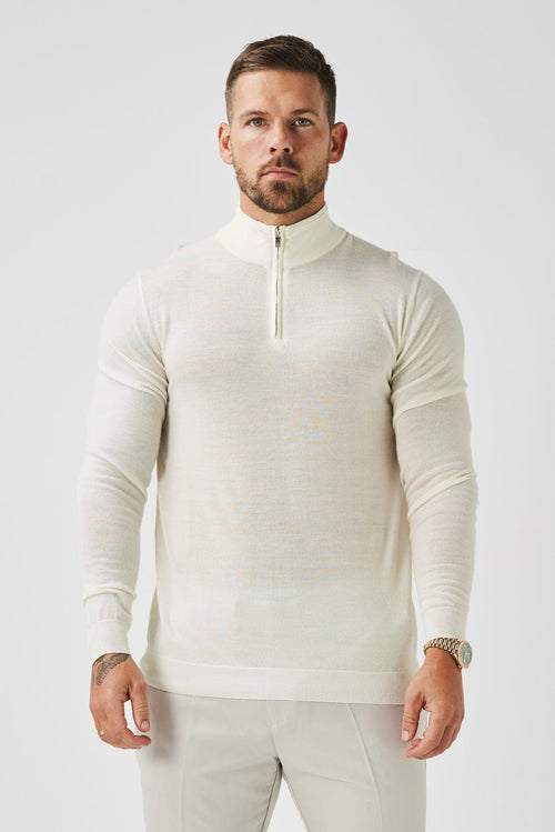 KNIT QUARTER ZIP SWEATER - OFF WHITE
