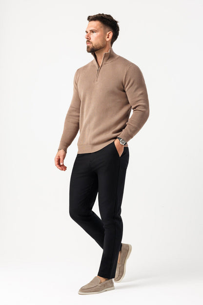 RIDGE KNIT QUARTER ZIP - BROWN