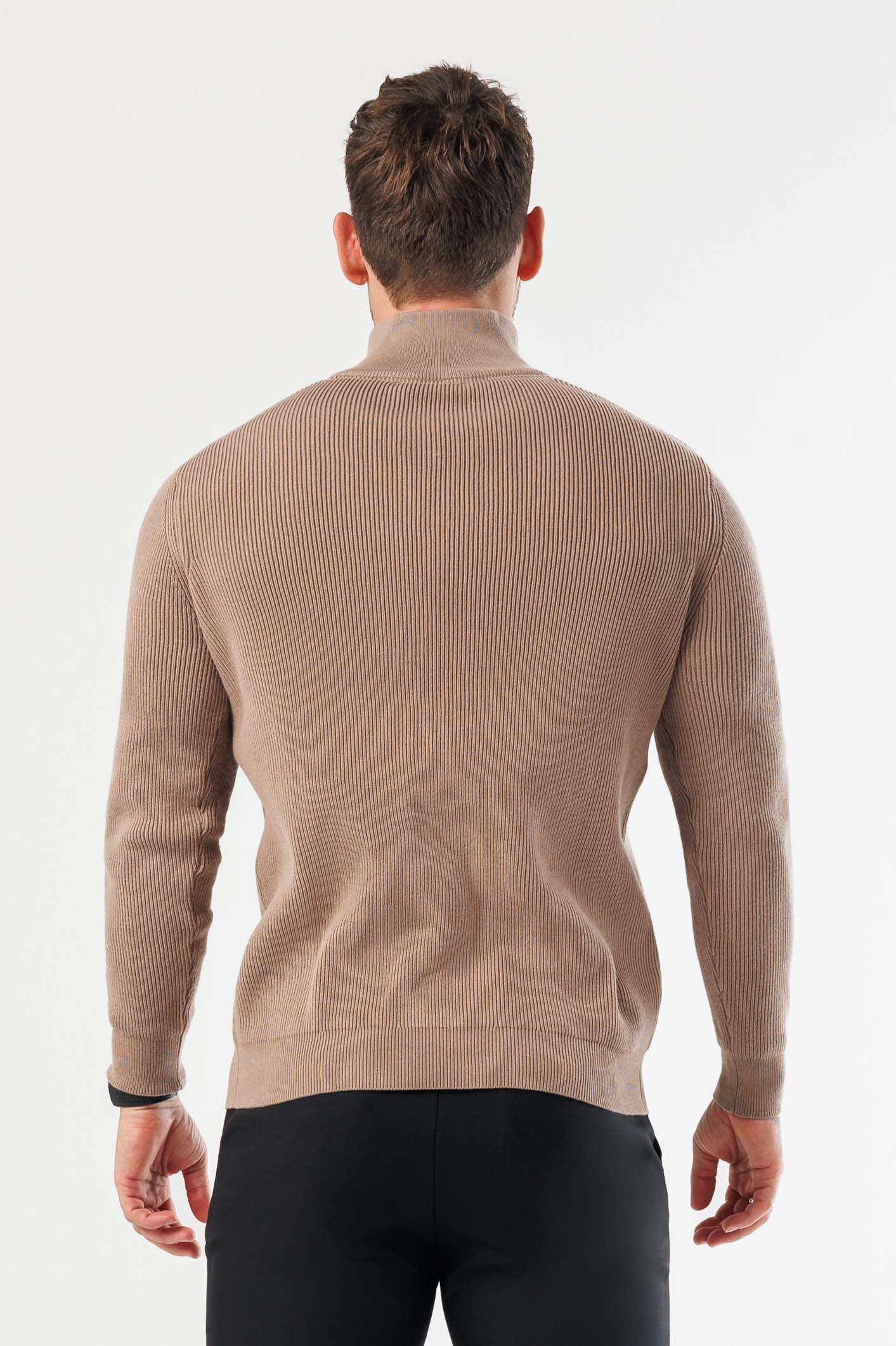 RIDGE KNIT QUARTER ZIP - BROWN