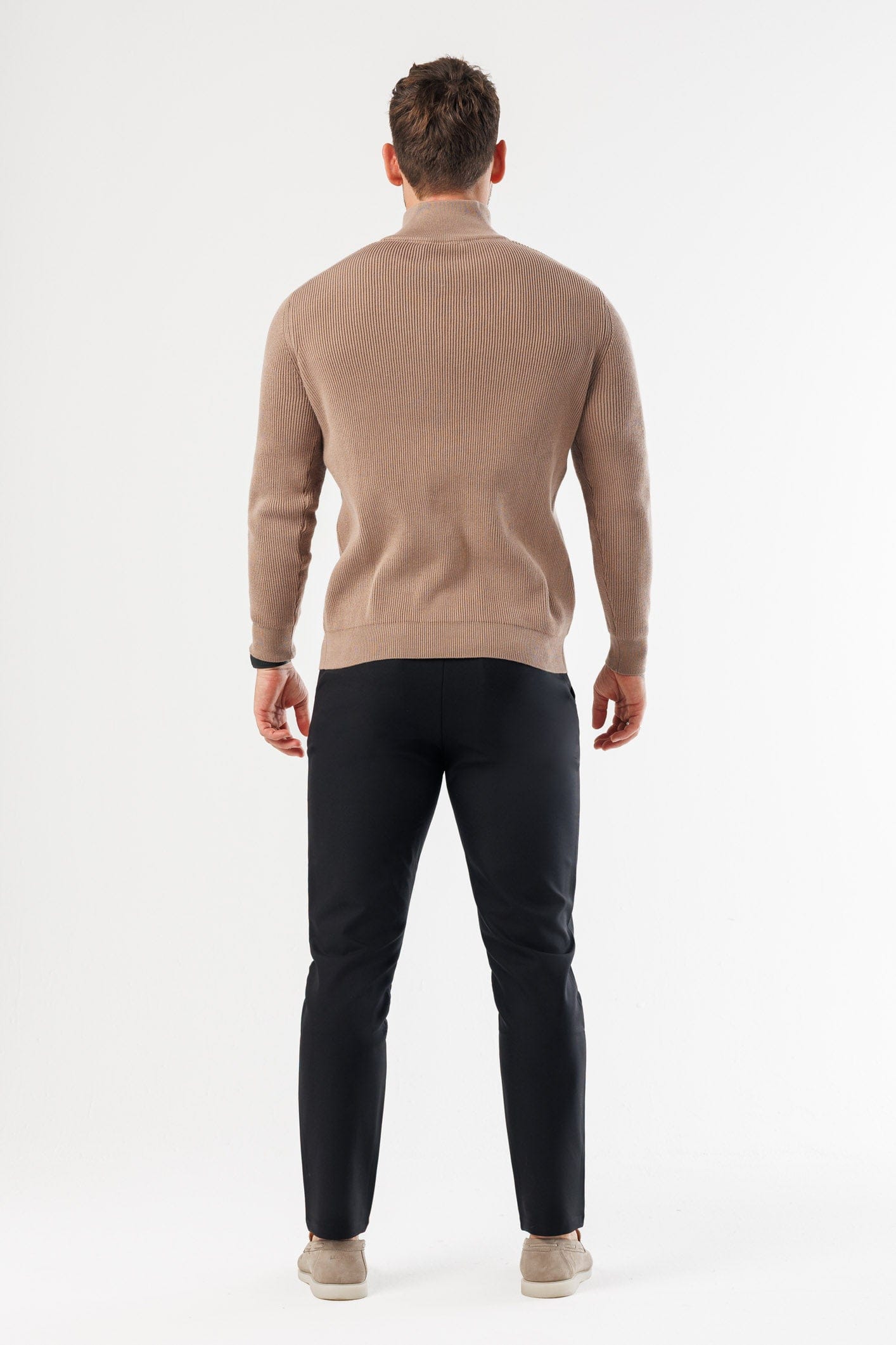 RIDGE KNIT QUARTER ZIP - BROWN