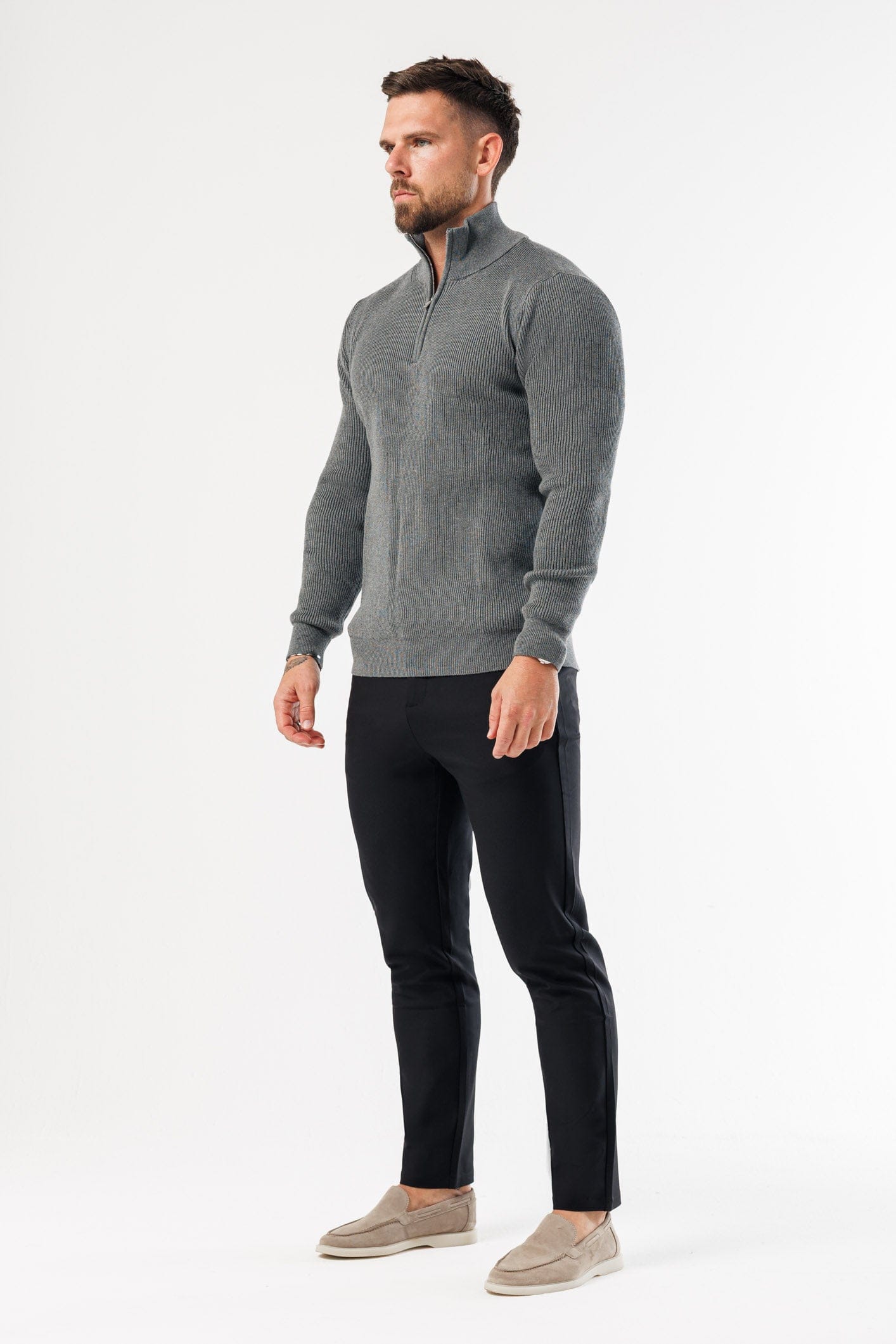 RIDGE KNIT QUARTER ZIP - DARK GREY MARL