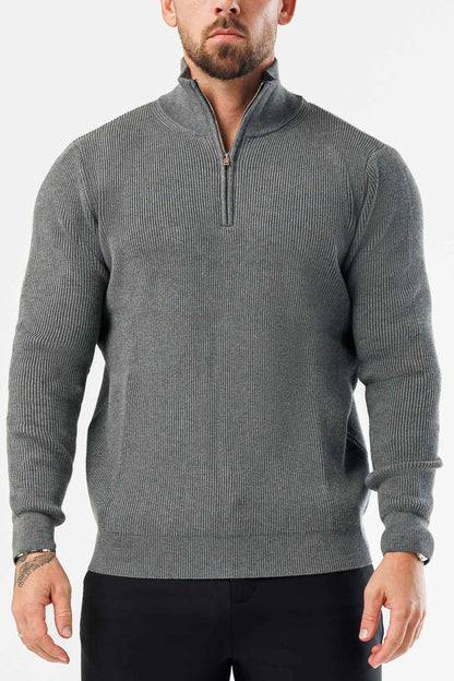 RIDGE KNIT QUARTER ZIP - DARK GREY MARL