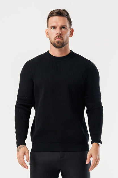 RIDGE KNIT SWEATER - BLACK