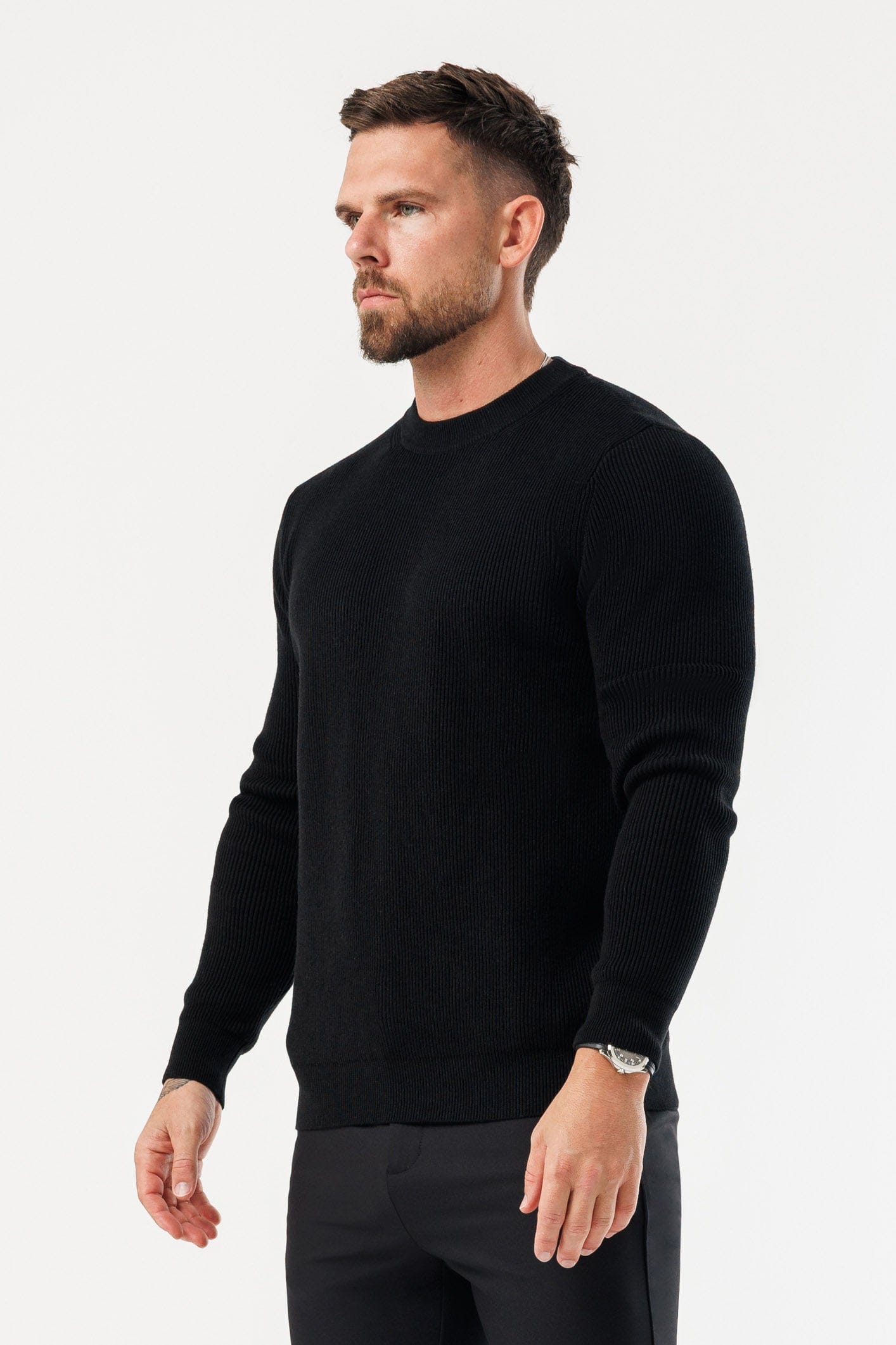 RIDGE KNIT SWEATER - BLACK