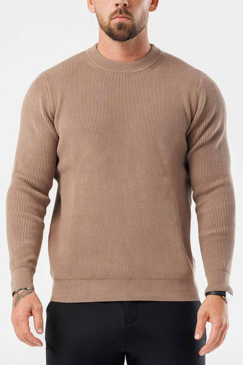 RIDGE KNIT SWEATER - BROWN