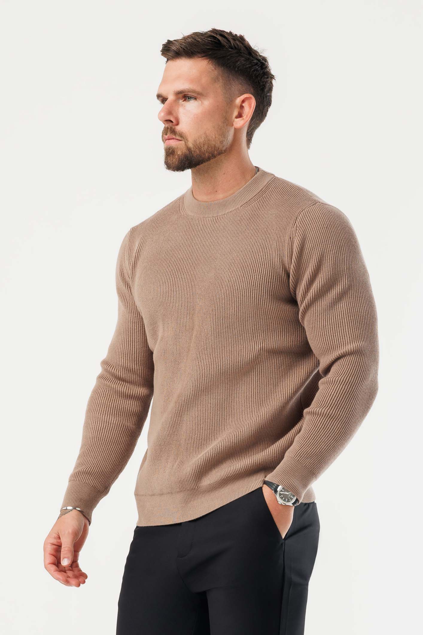 RIDGE KNIT SWEATER - BROWN
