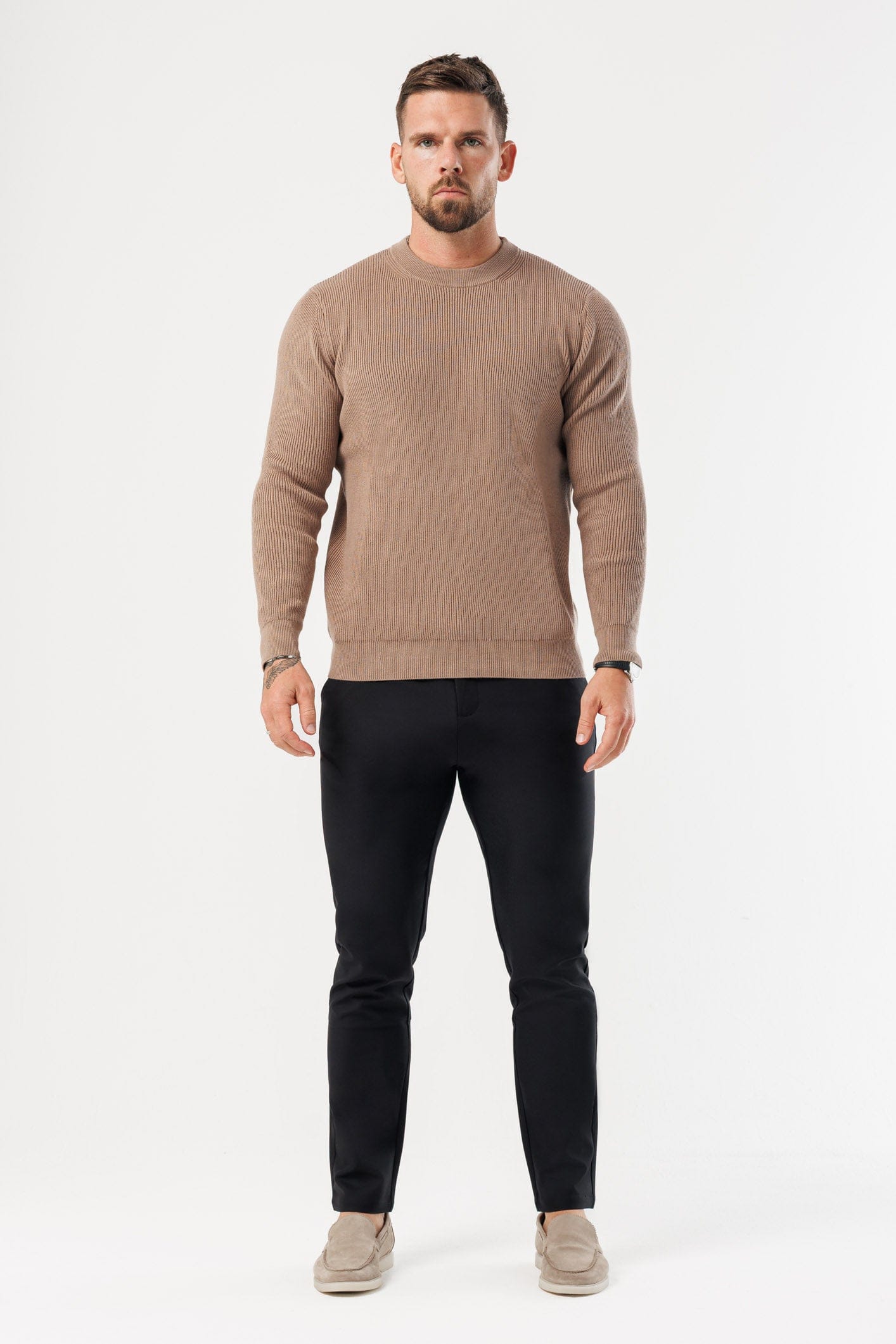RIDGE KNIT SWEATER - BROWN