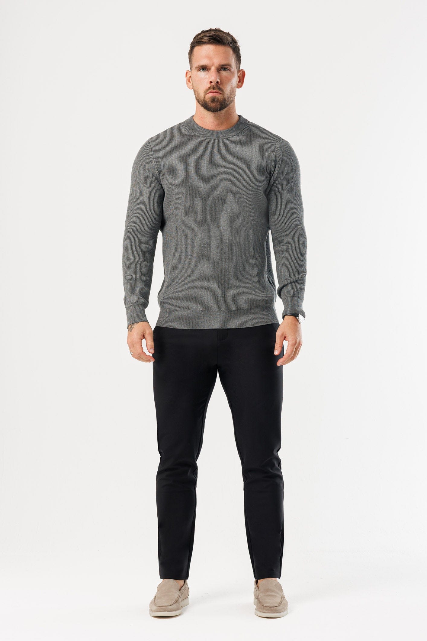 RIDGE KNIT SWEATER - DARK GREY MARL