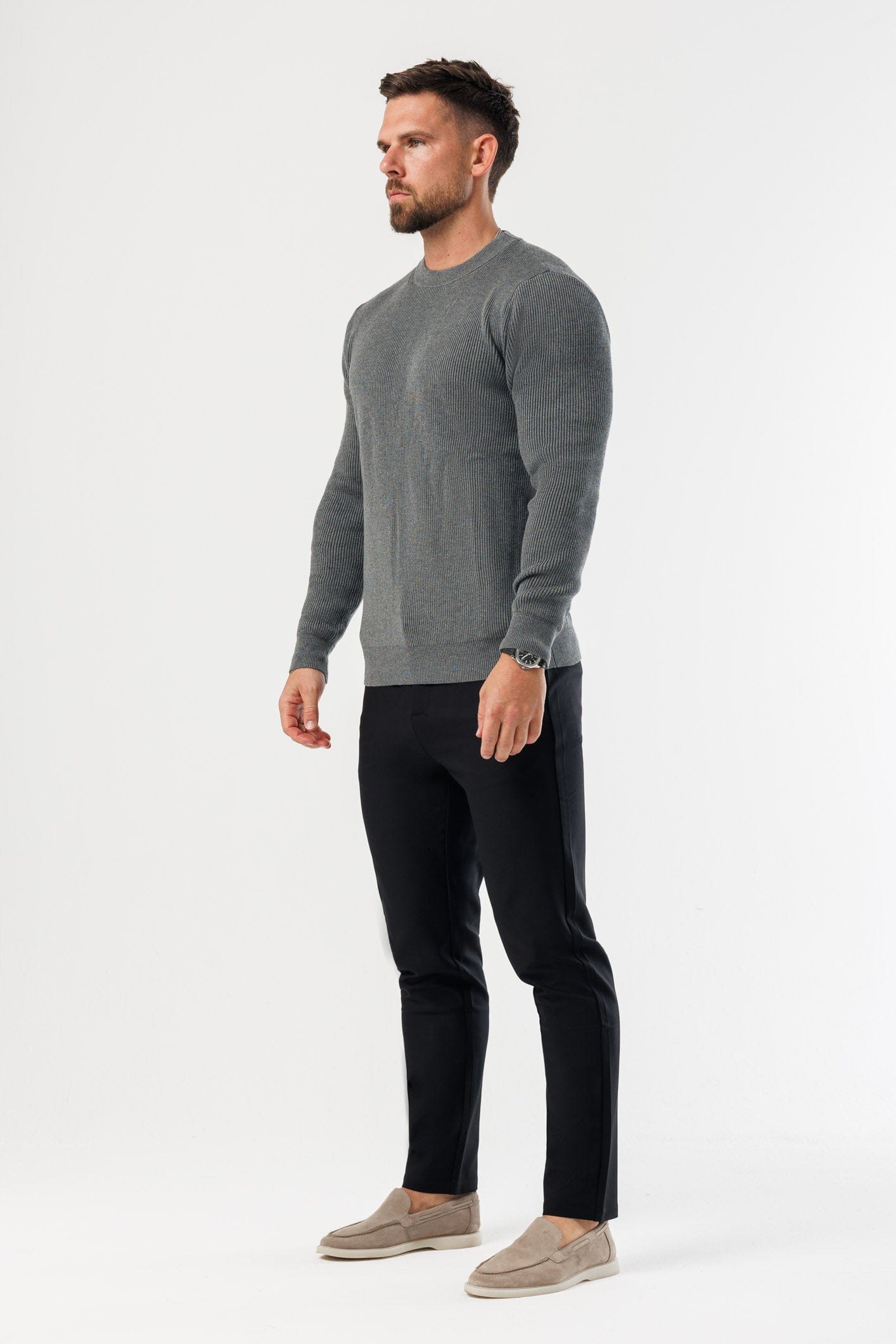 RIDGE KNIT SWEATER - DARK GREY MARL