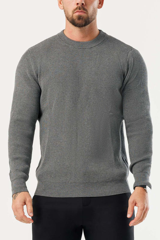 RIDGE KNIT SWEATER - DARK GREY MARL