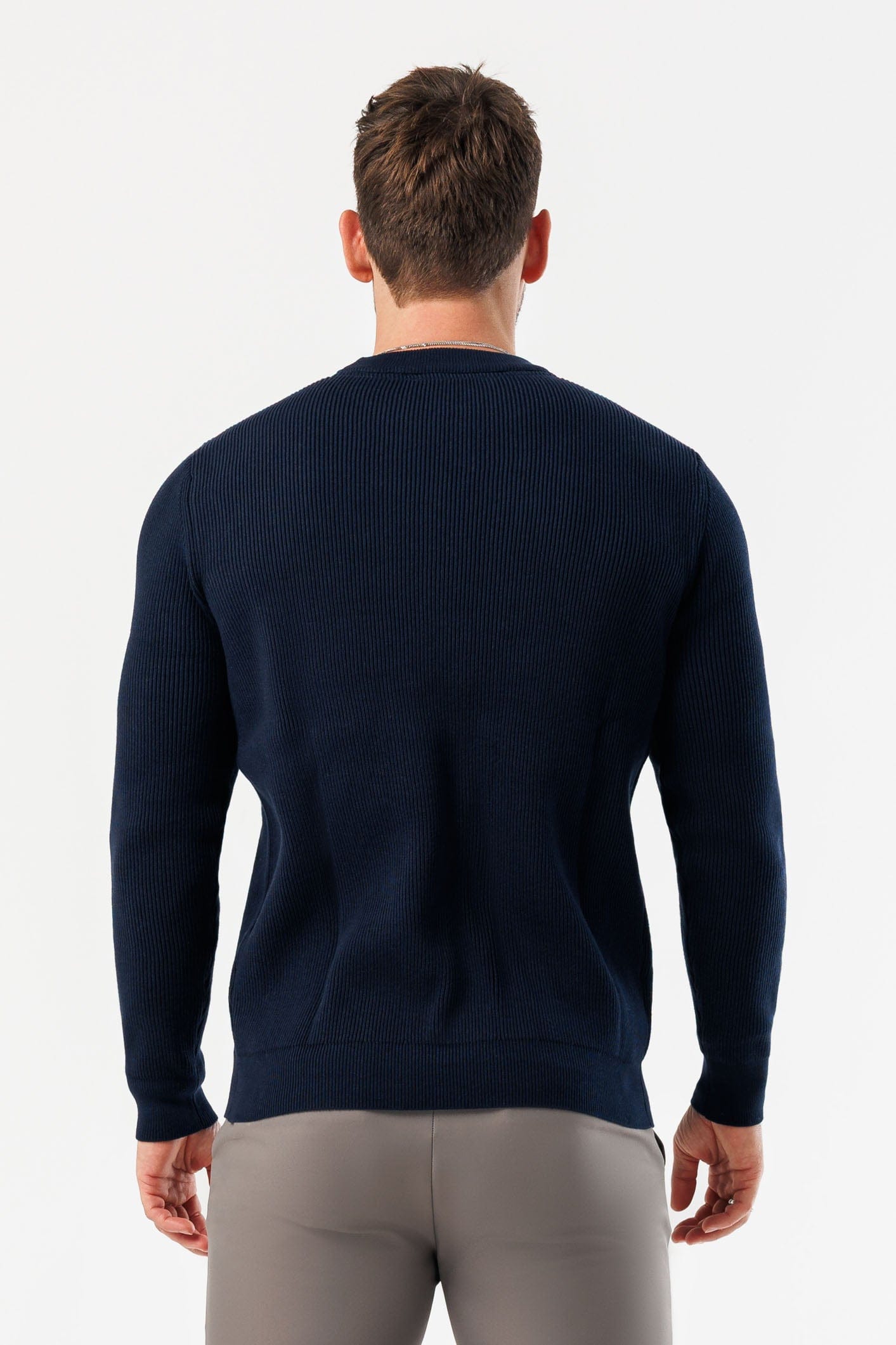 RIDGE KNIT SWEATER - NAVY