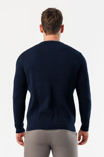 RIDGE KNIT SWEATER - NAVY