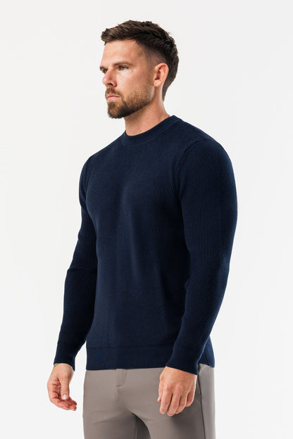 RIDGE KNIT SWEATER - NAVY