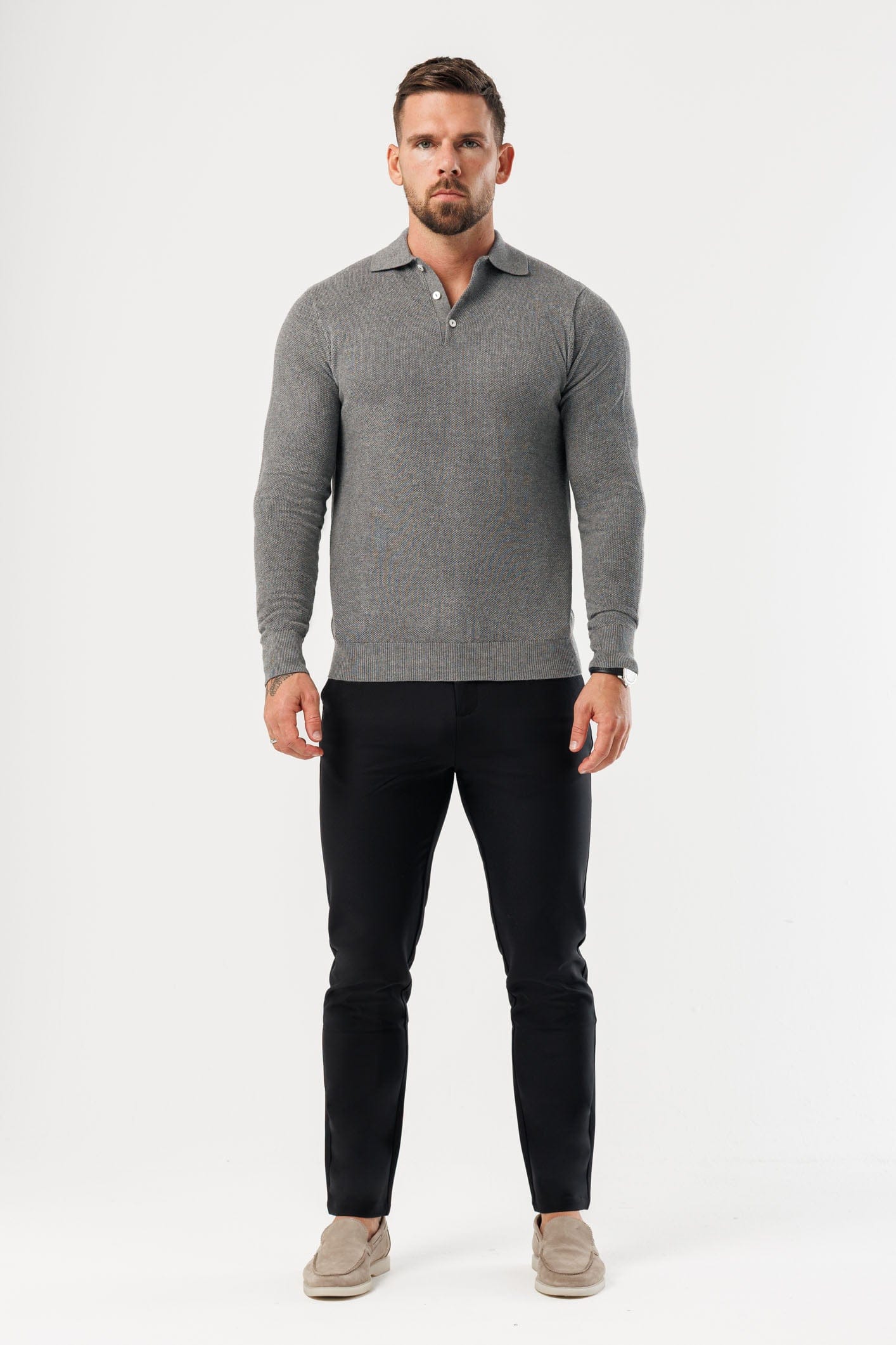 COAST LONG SLEEVE POLO - DARK GREY