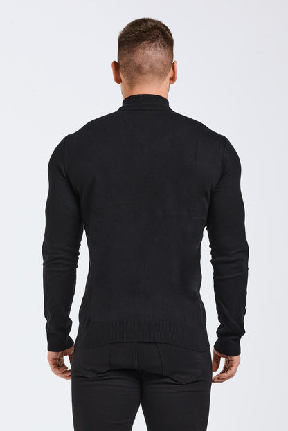 KNIT QUARTER ZIP SWEATER - BLACK
