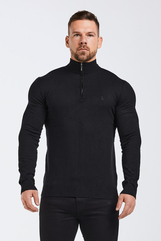 KNIT QUARTER ZIP SWEATER - BLACK