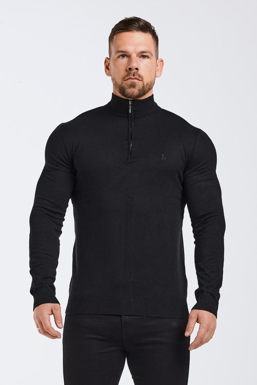 KNIT QUARTER ZIP SWEATER - BLACK