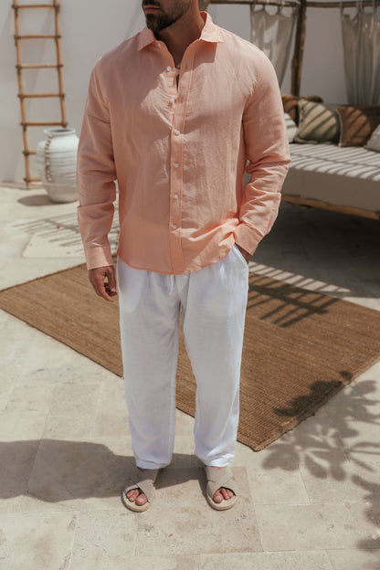 LUXE LINEN SHIRT - SALMON
