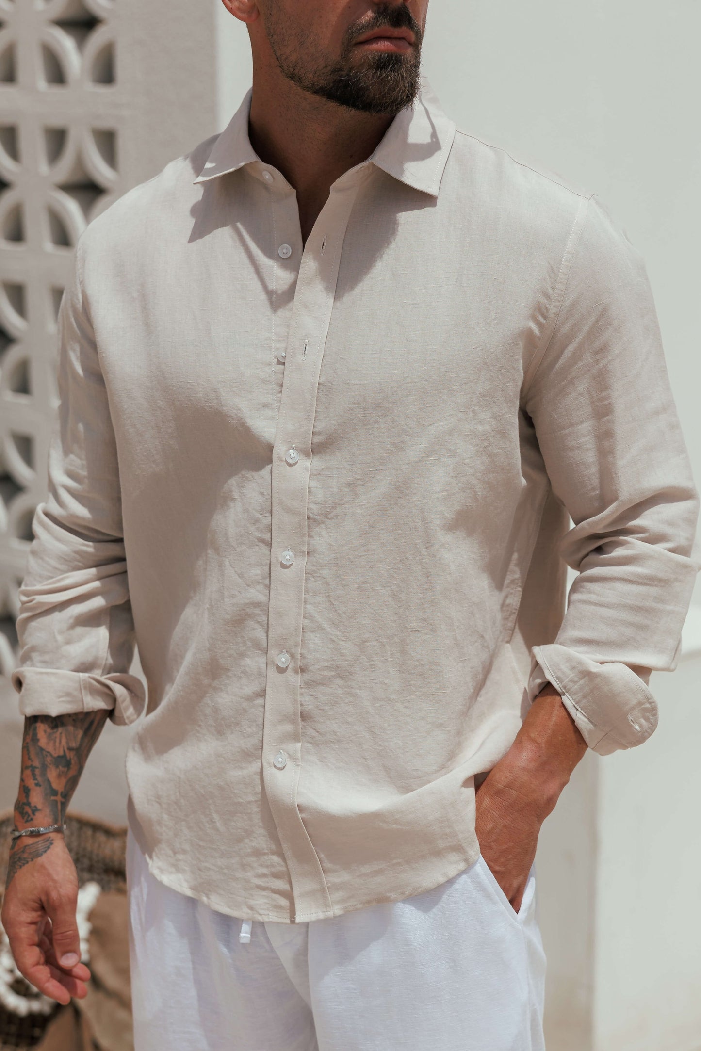 LUXE LINEN SHIRT - TAUPE