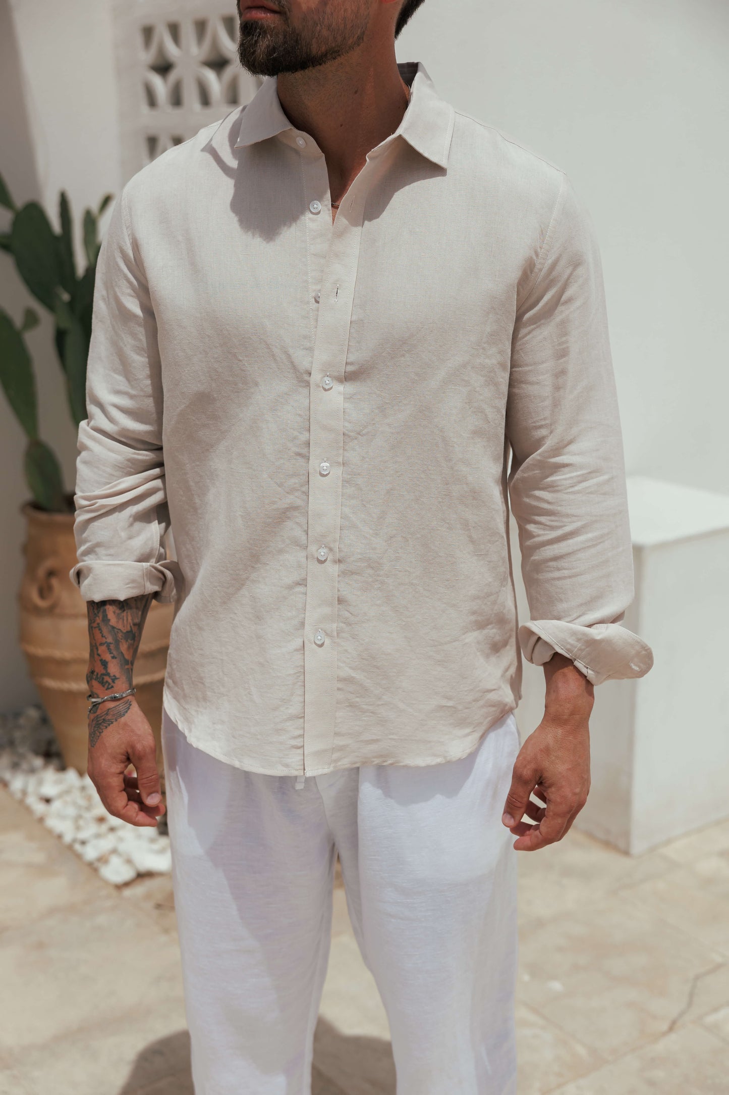 LUXE LINEN SHIRT - TAUPE