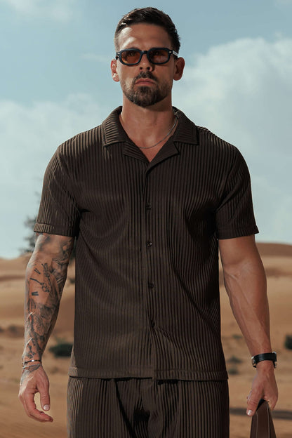 PLEATED SHIRT - BROWN