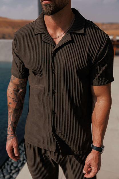 PLEATED SHIRT - BROWN