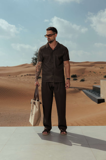 PLEATED SHIRT - BROWN